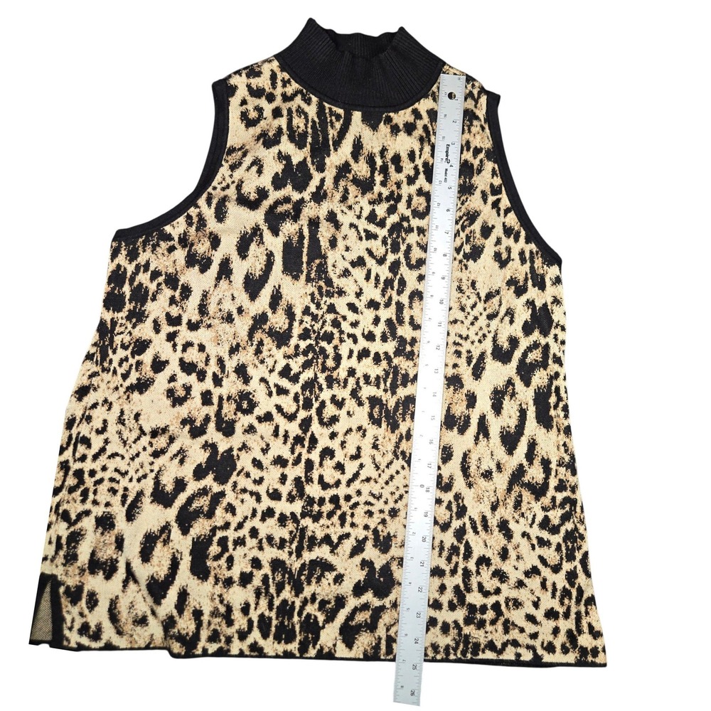 Chicos Leopard Print Mock Neck Sleeveless Sweater Top Tan Black Cashmere Blend 2 - Picture 5 of 6